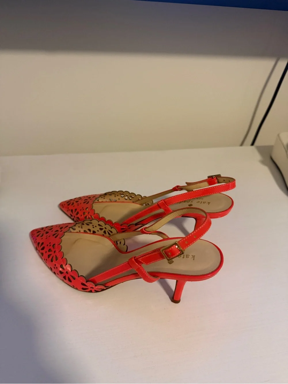 kate spade Coral Laser-Cut Pointed Slingback Heels